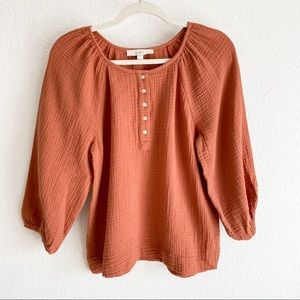 LOFT balloon sleeve blouse cotton rust orange small